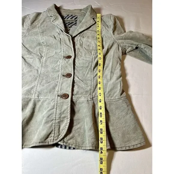 Anthropologie Pilcro & The Letterpress Size 12 Green Corduroy Peplum Jacket - Picture 9 of 11